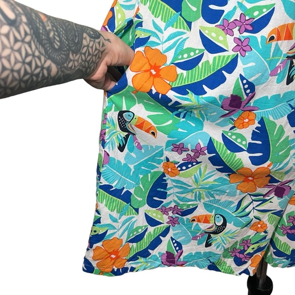 Land’s End Tropical Printed Colorful Toucan Halter Neck short Romper Size XL 16 - Picture 9 of 13